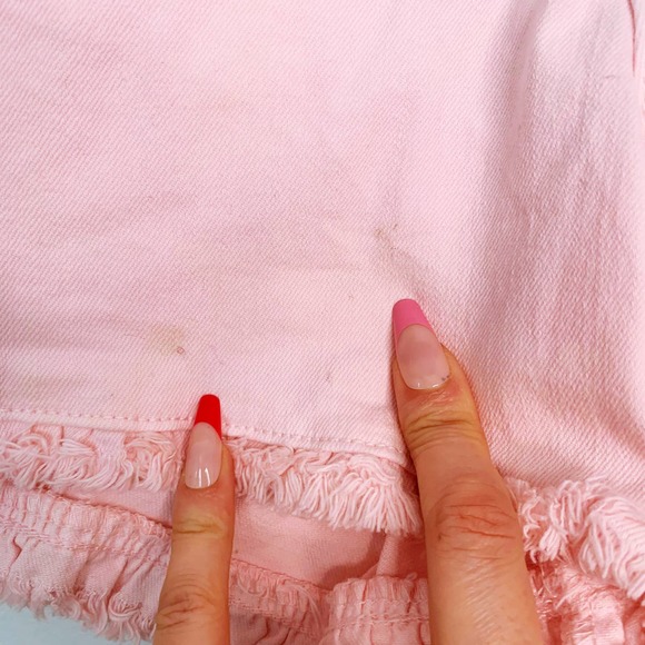 Lilly Pulitzer South Ocean High Rise Ruffle Hem Denim Shorts Stretch Pink Size 4 - Picture 8 of 11